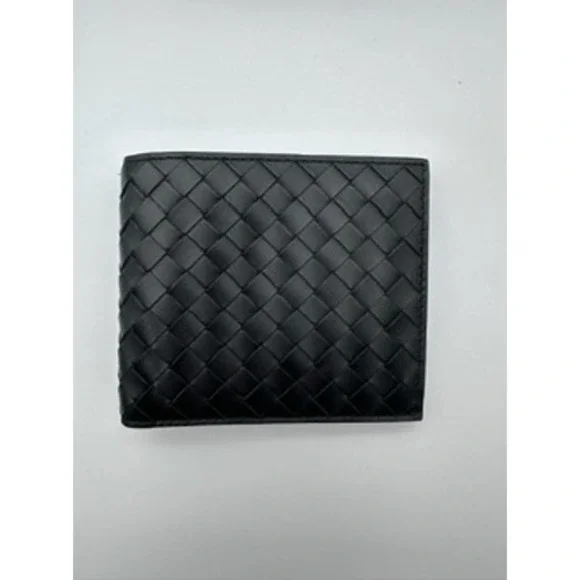 Bottega Veneta Intrecciato Bifold Wallet Mens Black Woven Leather - Picture 3 of 5